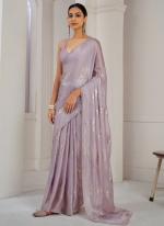 Sattin Silk Lilac Party Wear Hand Work Saree